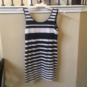 Large black and white striped form fitting dress